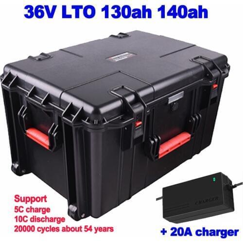 Waterproof LTO 36v 130ah 140ah lithium titanate Battery Pack 20000 cycles for cruiser thruster marine AGV RV EV + 20A charger
