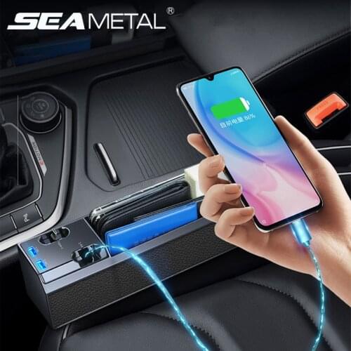 Car Seat Crevice Storage Box ABS Auto Seat Gap Organizer for Front Seat Filler Storage Pocket 12V USB Car Charger Accessories