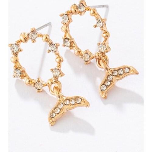 Fish Earrings Gold Color Crystal Fishtail Earring Female Popular Mermaid Stud Earrings For Woman Party Jewelry Gifts