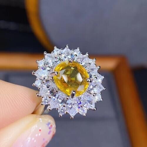 Female Wedding Jewelry 100% Natural and Real Yellow sapphire ring 925 sterling silver Fine handworked jewelry Finger rings