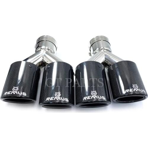 1 Pair Car Universal Dual Exhaust Pipes Curly Edge Remus Sport Glossy Carbon Fiber Exhaust Muffler Tips for BMW AUDI GOLF MAZDA