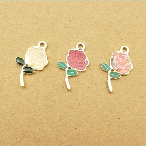 10pcs 13x20mm rose folwer enamel charm for jewelry making fashion earring pendant necklace bracelet charm diy finding