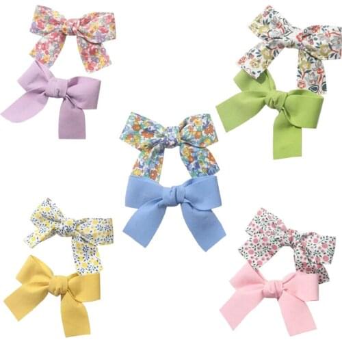2 Pcs/set Cotton Linen Printed Bowknot Hair Clips For Cute Girls Barrettes Safty Hairpins Headwear Kids Hair Accessories