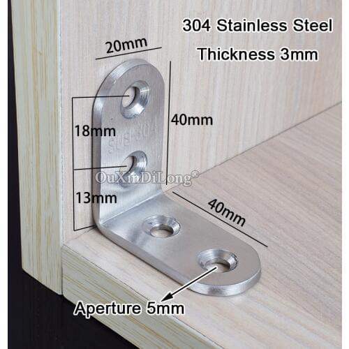 20PCS/LOT 304 Stainless Steel Right Angle Bracket Corner Braces Joint Shelf Support L Shape Furniture Connectors Thickness 3mm