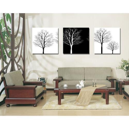 Unframed 3 sets Canvas Painting White Black Trees Art Cheap Picture Home Decor On Canvas Modern Wall Prints Artworks Living Room