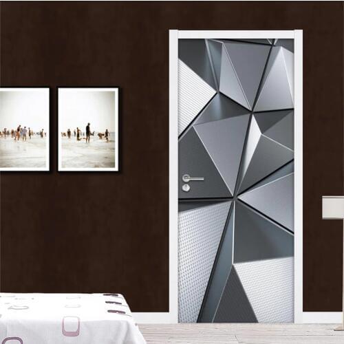 3D Door Sticker Wallpaper Modern Abstract Geometric Pattern Door Mural PVC Self-Adhesive Waterproof Door Wall Paper Wall Decals
