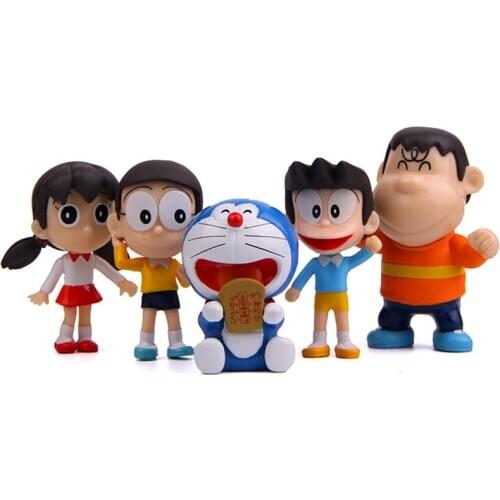 5PCS/Lot Creative Micro Garden Landscape Decoration Props Doraemon Friends PVC Mini Action Figures Toys for Kids Christmas Gifts
