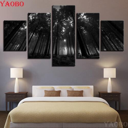 Diy 3d Diamond Embroidery 5 Pieces Black Forest Trees Landscape Picture of Rhinestones Mosaic Diamond Painting Cross Stitch
