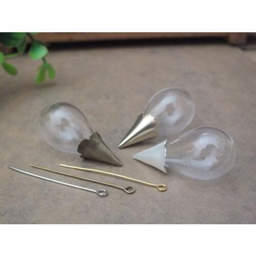 Free ship!! 30x18mm bulb shape glass globe mini glass globe vial pendant with cap/3 color can choose/ glass bottle necklace