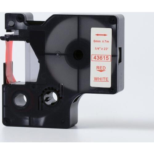 Free shipping 5 pcs 6mmX7m 6mm label red on white tape 43615 compatible d1 label tapes with dymo d1 label printer