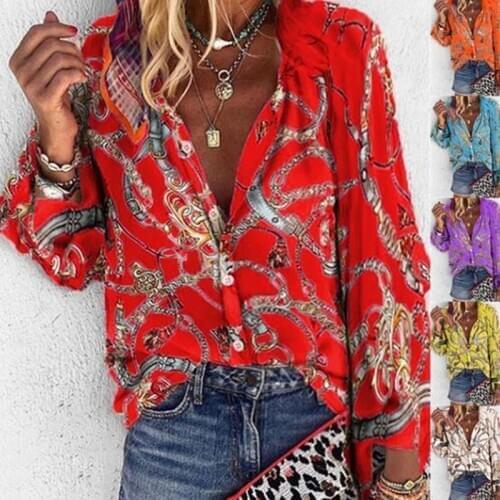 Fashion Shirts and Blouses Long Sleeve Spring Autumn Tops for Women Stand Collar Plus Size Shirts Chemise Femme Printed Blouses