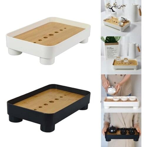 Double Layers Cups Drain Tray Rectangular Teacup Water Cup Tray Bamboo Fruit Vegetable Organizer Plate Kitchen Storage Rack