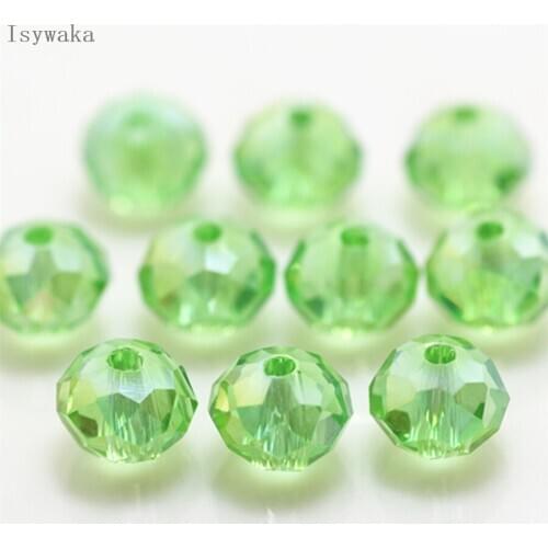 Isywaka Light Green AB Color 6*8mm 72pcs Rondelle Austria faceted Crystal Glass Bead Loose Round Bead for Jewelry Making