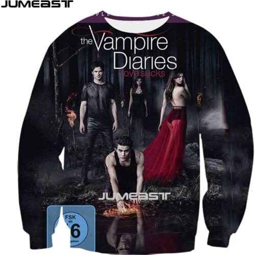 Jumeast Brand Men/Women 3D Printed Sweatshirt The Vampire Diaries Long Sleeve Fashion T Shirt Sport Pullover Tops Tees