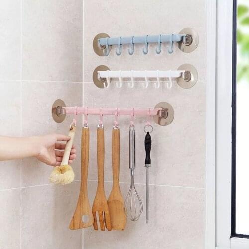 Kitchen Wall Mounted 6 Hooks With Supper Power Vacuum Sucker Suction Shower Hooks Storage Hanger Rack Bathroom Hanging Holder
