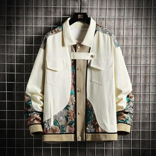 #7035 Spring Autumn Vintage Casual Denim Jacket Men Embroidery Floral Hip Hop Jeans Jackets Loose Biker Jacket Plus Size 5XL