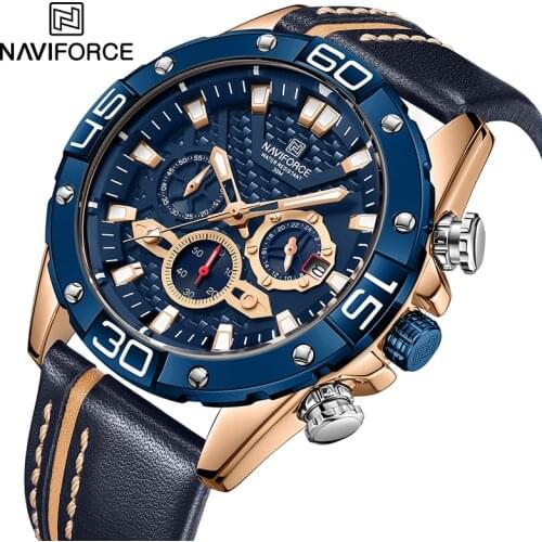 NAVIFORCE Business Watch for Men Genuine Leather Waterproof Wristwatch Quartz Date Clock with Luminous Hands Relogio Masculino