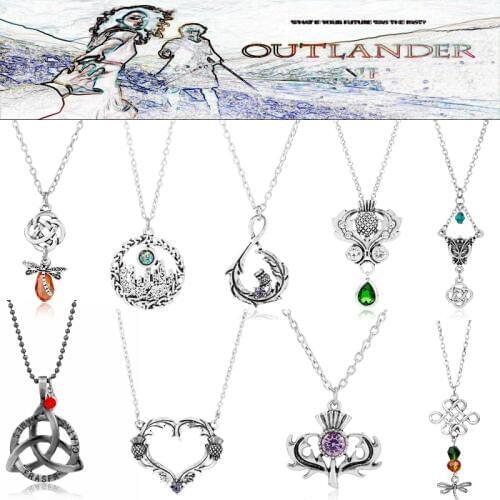 Elegant Choker Necklace Outlander Celtics Knot Dragonfly Scottish thistle flower Pendant Necklaces Womens Fashion Jewelry Gift