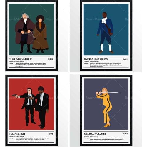 Quentin Tarantino Movie Poster Collection, Pulp Fiction, Bill Murder, "Unchained Django", "The Hateful Eight", Tarantino Collect