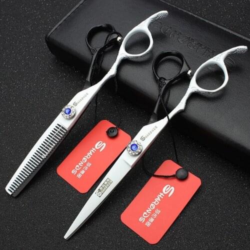 Sharonds 6 inch black + red professional hairdressing scissors hairdresser dedicated flat cut scissors and dilute scissors