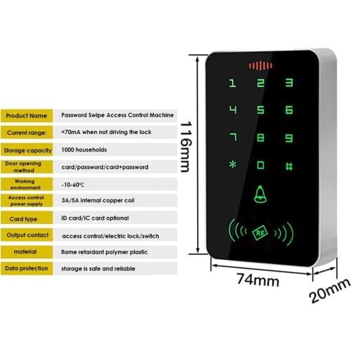 RFID Access Keypad 125KHz Door Lock Access Control 1000 User Proximity Card Keypad 13.56Mhz Access Redaer