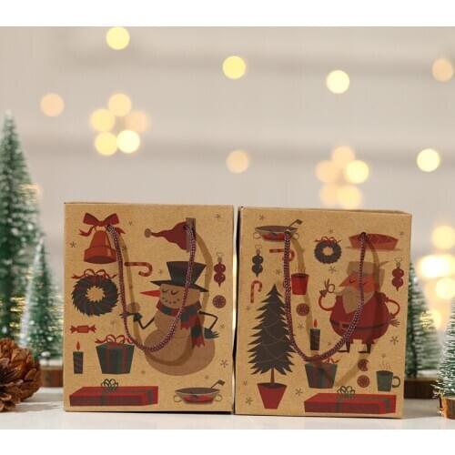 Christmas Candy Box New Year Kids Favors Packaging Bag Merry Christmas Gift Bags Kraft Paper Santa Claus Handbag Bag Xmas Tree