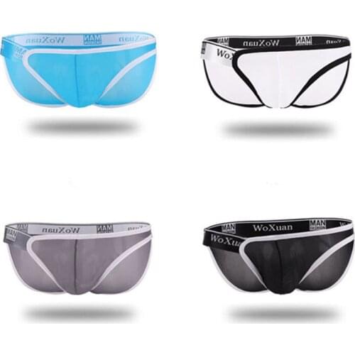 Sexy Men Briefs Mesh Single Side Belt Male Panties Super Thin See Through Gay Bulge Penis Pouch Jockstraps Lingerie Underwear