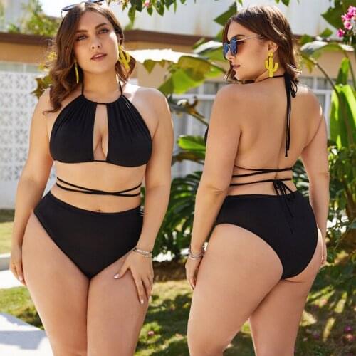 Sexy Cross Bandage Bikinis Plus Size XXL-5XL Ribbed Swimwear Women 2 Piece Suit Summer Halter Push Up Mini Swimsuit Beachwear