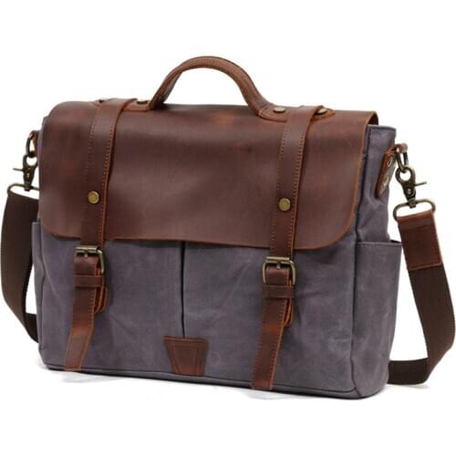 Waxed canvas mens handbag shoulder messenger bag mens briefcase European retro shoulder bag