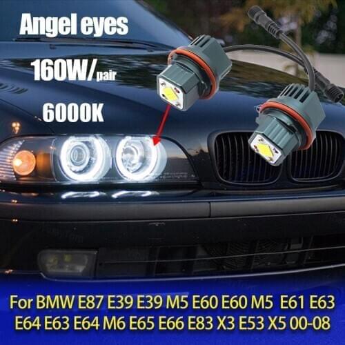2pcs White 6000K Lamp 120W LED Angel Eyes Marker Lights Bulbs for BMW E87 E39 M5 E60 E61 E63 E64 M6 E65 E66 E83 X3 E53 X5 00-08