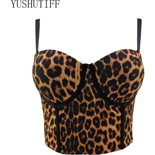 2021 Summer Leopard Print Sexy Top For Nightclub Female Crop Top Sleeveless Top Women Camis Tops With Built In Bra Push Bustier