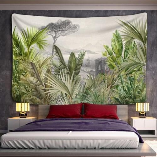Green Leaves Tropical Tree Tapestry Wall Fabric Nature Palm Tree Landscape Cactus Picture Tapestries Tablecloth Beach Wall Clot