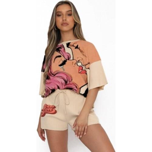 Casual 2 Piece Set Women Tracksuit Summer Outfits Loose Top Biker Shorts Sweat Suits Lounge Wear Two Piece Matching Sets