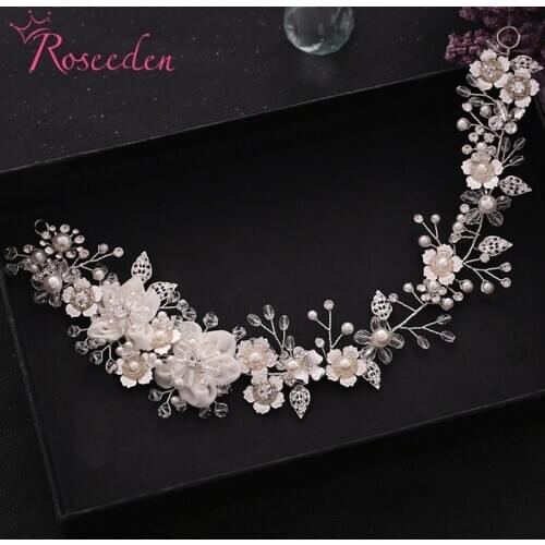 White Flower Bride Long Hair Vine Bridal Hair Accessories Wedding Headband Headpiece RE4099