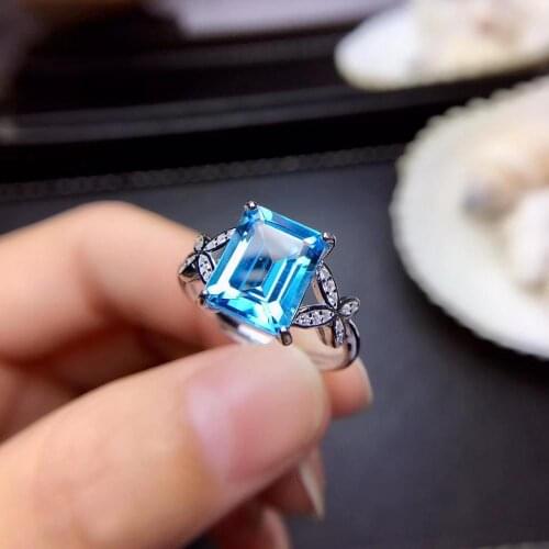 Classic deep blue topaz ring silver jewelry real 925 sterling silver ring women ring natural topaz big size good color girl gift