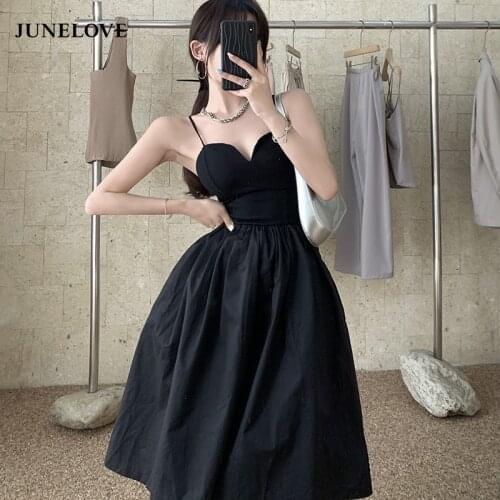 JuneLove Strapless Party Dress Women Sexy Solid High Waist Knn Length Club Backless Vestidos Vintage New Summer Black Dresses
