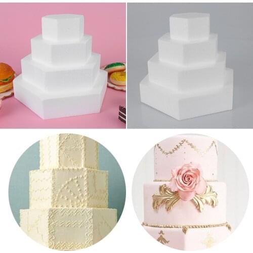 1PC Sugar Craft Party DIY Model Hexagon Cake Foam Mould Cake Dummy 4/6/8/10 Inch Cake Model Home Kitchen Practice Model
