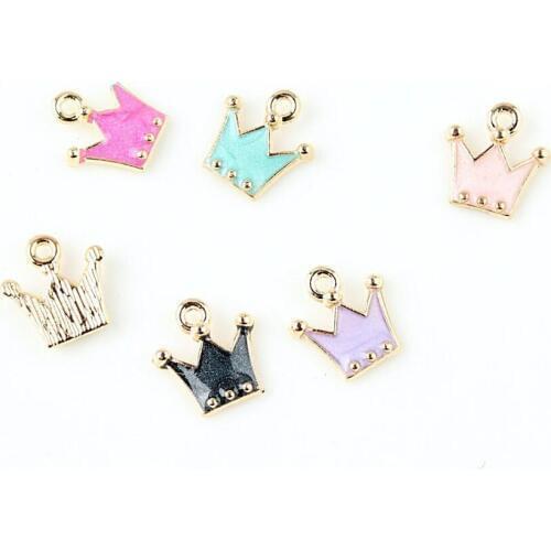 10Pcs Zinc Alloy Enameled Colorful Pearlescent Crown Charm Pendant For DIY Handmade Necklace/Earring/Bracelet Jewelery Making