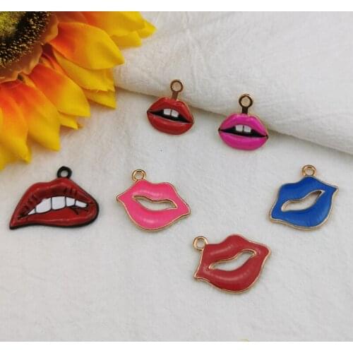 10Pcs/Lot Sexy Red Lips Pendant Enamel Charms DIY Jewelry Accessories For Handmade Necklace Keychains