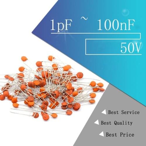 100pcs Ceramic capacitor 50V 1pF ~ 100nF 0.1uF 104 4.7PF 10PF 22PF 33PF 47PF 100PF 101 220PF 221 330PF 470PF 1NF 103 47NF 473