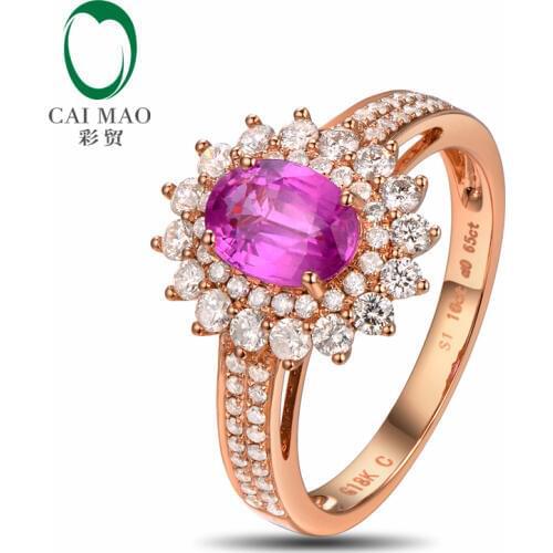 18k/Au750 Gold 1.02ct Pink Sapphire & 0.65ct Natural Diamond Engagement Ring Fine Jewelry