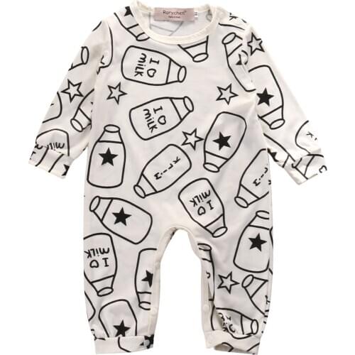 2018 Brand Autumn Newborn Infant Baby Boy Girl Kids Bottle Clothes Outfit Cotton Romper Jumpsuit Size 0-18M