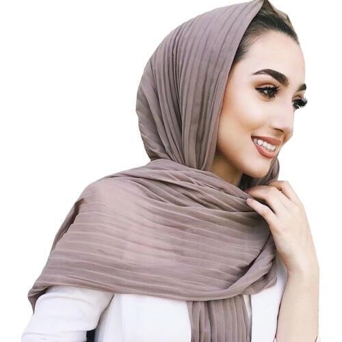 2019 Muslim Turban Hijab Scarf Chiffon Crinkle Shawl and Wrap Headscarf foulard femme musulman kaftan abaya Islamic Scarves