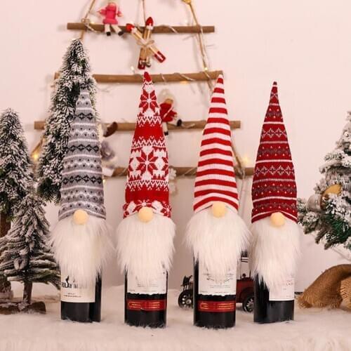 2020 Wine Bottle Cover Toppers Christmas Gnomes Champagne Bottle Decoration for Table Decorations hot
