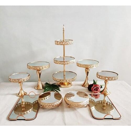3-14pcs Gold Antique Metal Cake Stand Round Cupcake Stands Wedding Birthday Party Dessert Cupcake Pedestal/Display/Plate