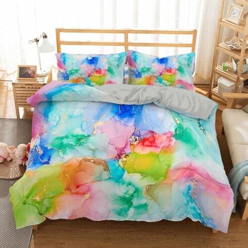 3D Colored Marble Reactive Printed Duvet Cover Pillowcase Bedding Set Bedspread Luxury Bedclothes King Home Textiles 2/3 Pcs