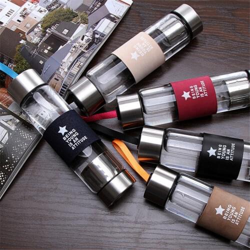 450ml Mini Transparent Glass Water Bottles For Girls Women BPA Free Hot Water Bottle With Portable Rope Travel Tea Cup