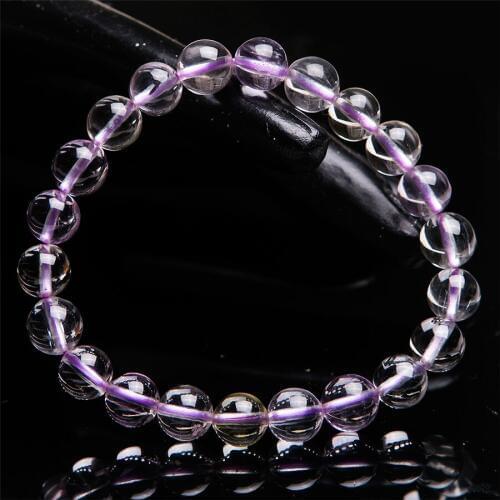 8.5mm Genuine Purple Natural Kunzite Quartz Bracelets For Women Lady Stretch Transparent Crystal Round Bead Bracelet