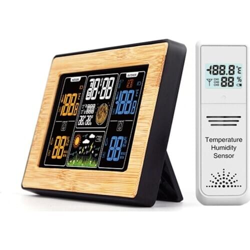 Wireless Weather Station Pt201b Color Screen Bamboo Surface Multifunctional Temperature And Humidity Meter Wireless Digital