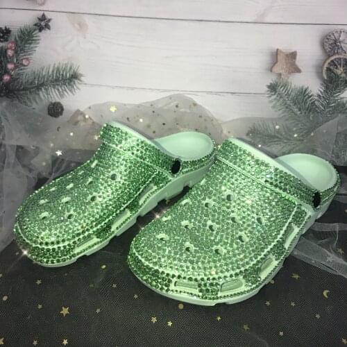 Glitter Clog 2021 Womens Casual Clogs Breathable Beach Sandals Slippers Summer Flip Flops Shoes Home Rhinestone Shoes for Women